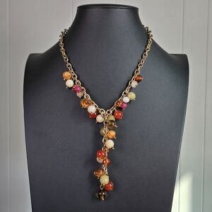 Multicolor Beaded Charm Necklace with Gold-tone Chain